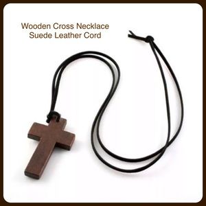 🔴3/$15🔴Wood Cross Necklace Suede Leather Cord